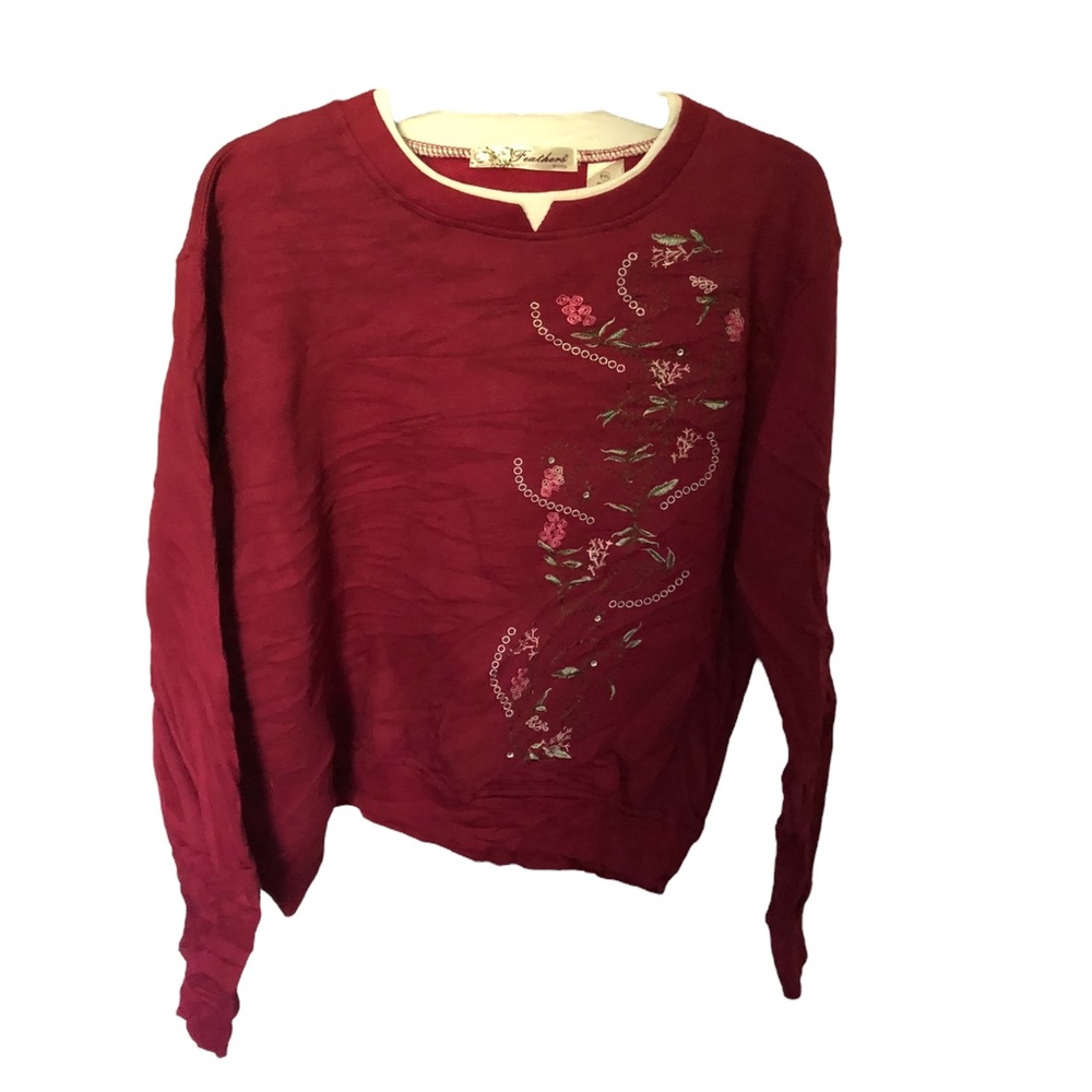 Women Feathers Petites Size PXL Wine Red Color Sweater- 2319